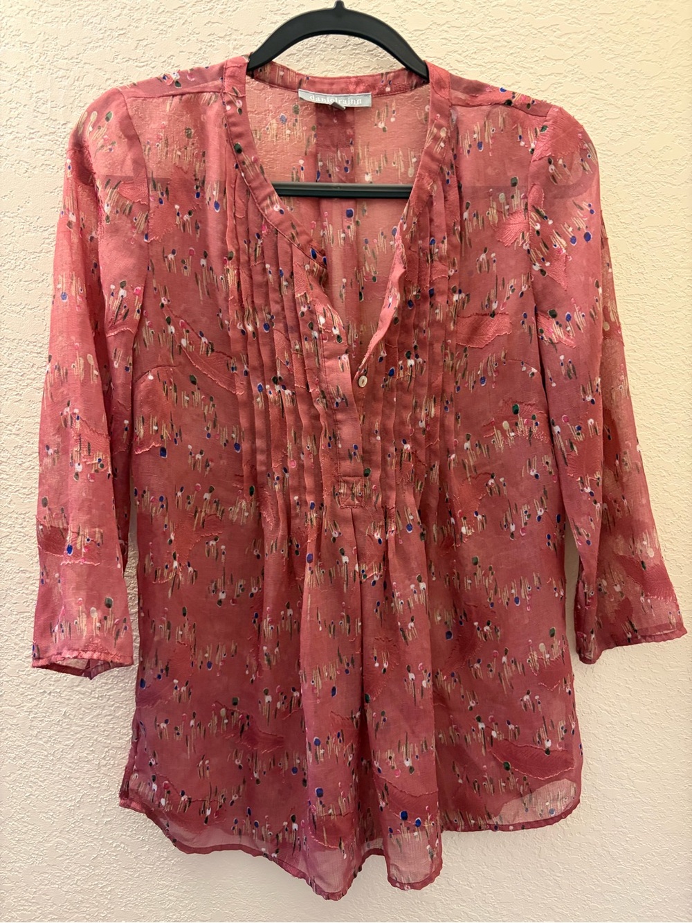 Daniel Rainn 3/4 sleeves sheer pink blouse with speckled pattern Sz S Artsy